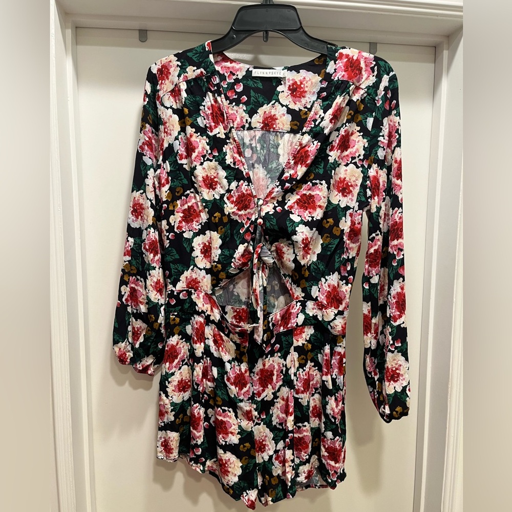 Flynn Skye Floral Long Sleeve Short Cutout Romper